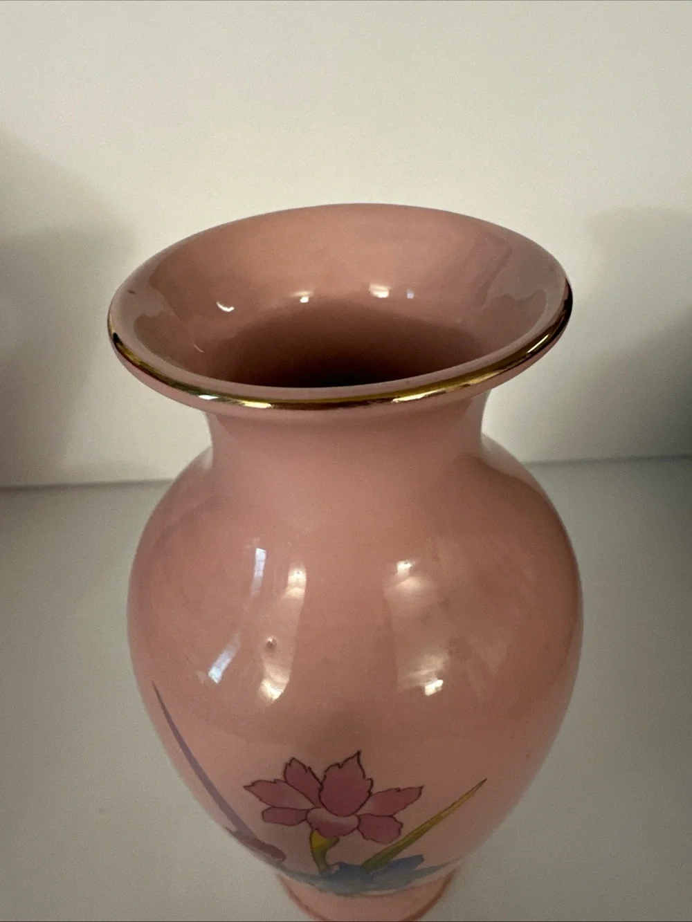 Vintage Pink Floral Ceramic Vase - Home Accents